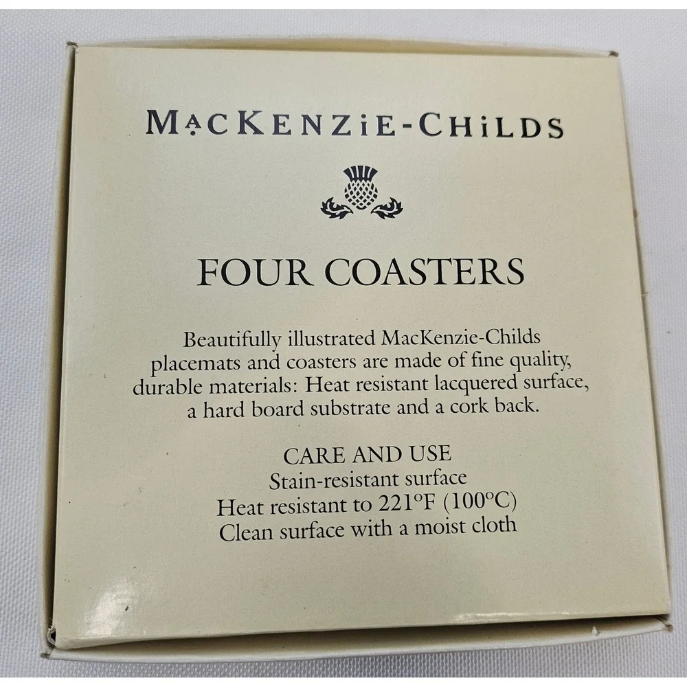 MacKenzie-Childs Set of 4 Collage Patchwork Cork Back Coasters Pink‎ Polka Dot